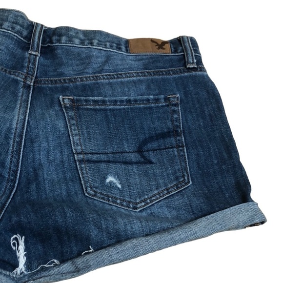 American Eagle Womens Distressed Button Fly Medium Wash Cuffed Denim Shorts Sz 4 - Picture 7 of 12